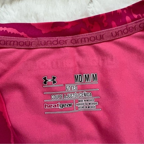 Under Armour Pink Animal Print Fitted Tee M Leopard Heat Gear - Picture 5 of 7